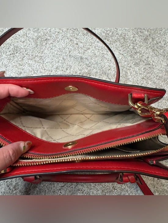 Michael Kors Hope Medium Messenger Bag Flame Red & Brown Satchel Purse w/ Strap - Picture 7 of 10